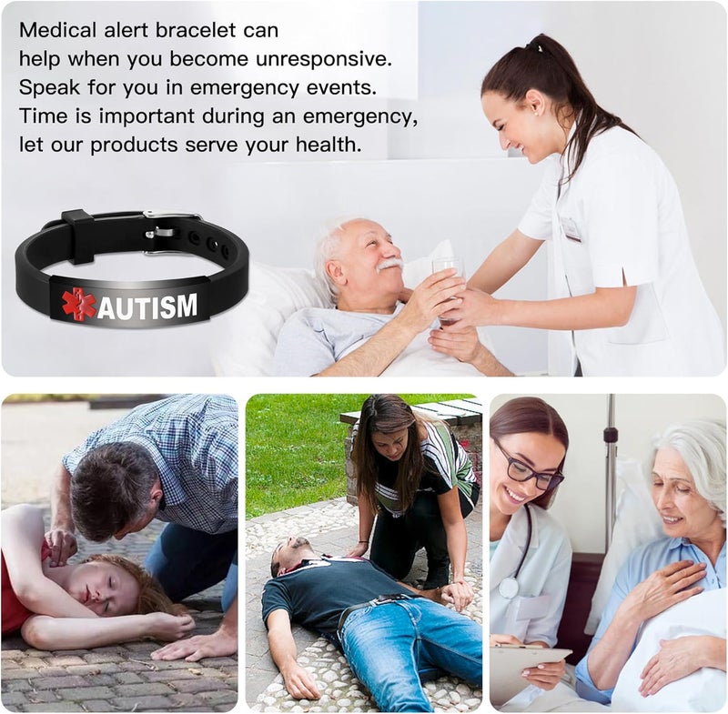 UNICGIFT Medical Alert Bracelet Dual-Sided Custom Engraved ID Identification Personalized Wristband for Women Adjustable Band Security Clasp - Image 5